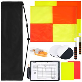 BEAUTIFABLE 9 Pcs Soccer Referee Kit, 2 Pcs Soccer Referee Flag, Red Yellow Cards with Notebook and Pencil, Coach Stainless Steel Whistles with Lanyard
