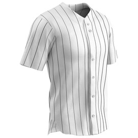 Champro Boys' Ace Button Front Pinstripe Baseball Jersey, White, Black Pin, Youth X-Large