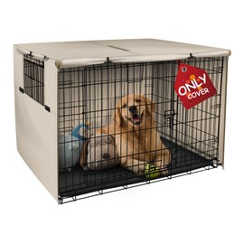 Explore Land 48 inches Dog Crate Cover - Heavy Duty Polyester Pet Kennel Cover Universal Fit for Wire Dog Crate (Light Tan)