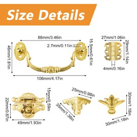 MOROBOR Gold Jewelry Box Antique Lock Latch Hasp Hinges Handle Box Corner Protectors Kit for DIY Jewelry Box, Wood Case Jewelry Chest Storage Box Feet Leg Corner Protector, Box not Included