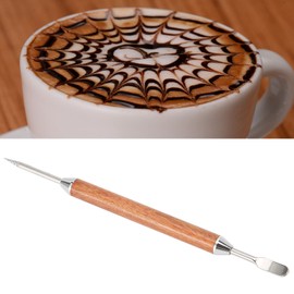 Raguso Latte Art Pen Creative Coffee Latte Needle Stainless Steel Latte Art Tool with Wooden Handle for Home Kitchen