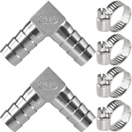 MSAEIQUN Stainless Steel Hose Barb,90 Degree L Right Angle Elbow Fitting 5/8" (16mm) Barb Splicer Mender with Stainless Steel Pipe Clamps air hose repair kit for Pipe Line/Fuel/Air (2pcs)