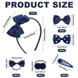ViEinkaufen 36 Pcs Navy Blue Hair Accessories with Bow Headband, Clips & Elastic Bands Set for Girls Daily and Special Occasions