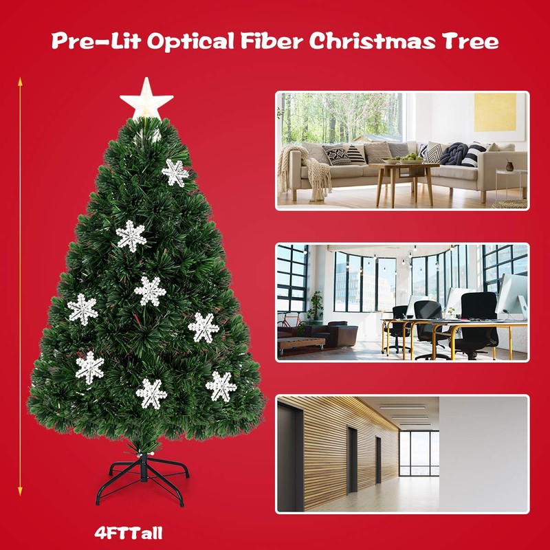 GOFLAME 4FT Pre-Lit Optical Fiber Christmas Artificial Tree with Multicolor