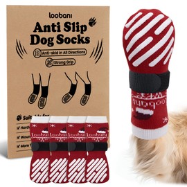 LOOBANI Christmas Double Side Anti-Slip Soft Anti-Slip Dog Socks to Prevent Licking Paws on Hardwood Floors, Dog Paw Grip Protector for Hot/Cold Pavement Traction Control for Senior Dogs, Red XL