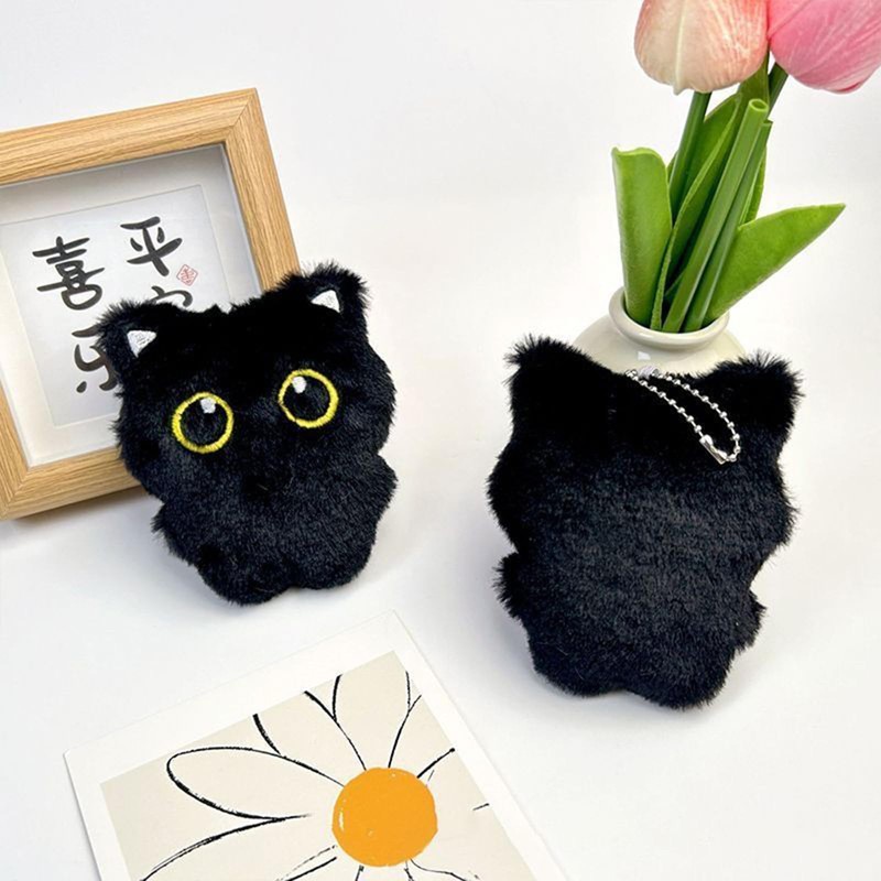 LOHGOU Fluffy Cute Cat Charm Keychain Black Cat Charm Key