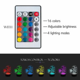 Masshomi Mother's Day Aunt Women Gift Illusion 16 Color Change Touch Remote Control LED Night Light USB Charge Portable Atmosphere Acrylic Glowing Lamp with Stand Bedroom Decor