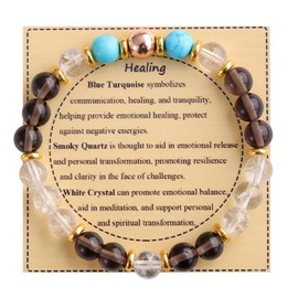 KSQS Healing Stone Bead Bracelet for Women, Natural Gemstones Balance Protection, Spiritual Crystal Beads Anxiety Relief with Meaning Card (#57)
