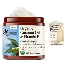 Sky Organics- - Aceite de coco orgánico y vitamina E, 16,9 fl oz - Aceite ultrahidratante para la piel y el cabello - Ácidos grasos y anti