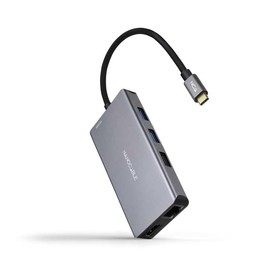 VoltShine USB-C-Hub mit 3 USB-A-Anschlüssen, 2 HDMI-, RJ45-, TF-, SD- und USB-C PD 100 W für Port-Erweiterung und Geräteanschluss.