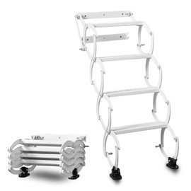4 Steps Wall Mounted Folding Ladder, Indoor and Outdoor Step Ladders, Retractable Folding Stairs, Portable Camping Staircase, Pull-Down System Attic Ladder, for RV, Storehouse (White, 4 Steps)