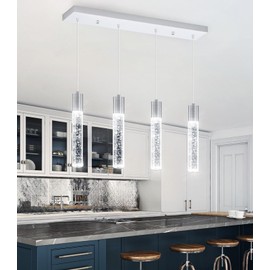 dolria 4-Lights Mini Crystal Pendant Light for Kitchen Island, Modern Led Crystal Chandelier for Dining Room Living Room 6000K