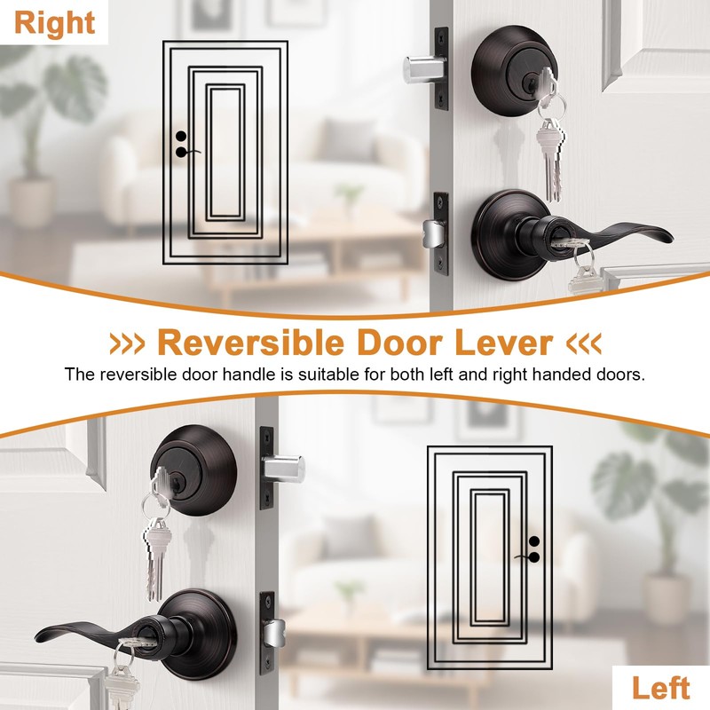Probrico Front Door Handle 3 Sets-Front Door Entry Lever and