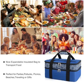 Genteen Casserole Carrier for Hot or Cold Food, Expandable Double Decker Insulated Food Carrier with Hand Protectors-Fits 9“x13” Baking Dish-Lasagna Holder Tote for Parties Potluck Picnic (Grey)