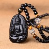Collar con colgante natural de obsidiana natural y zodíaco Bodhisattva,