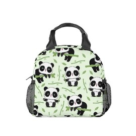 COOPASIA Panda Lunch Bag Kids, Insulated Lunchbox for Girls Boys, Green Cute Lunch Bags Reusable, Small with Pockets Lunchbag for School