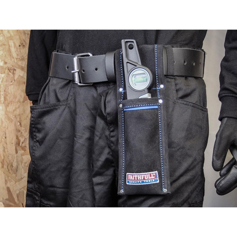 Faithfull Black Suede Leather Scaffold Level Holder for Tool Belt