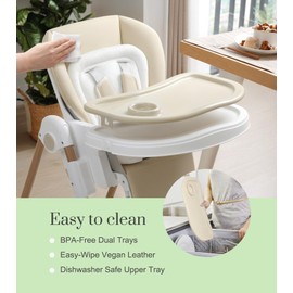 Mallify Foldable High Chairs for Babies and Toddlers, 3-in-1 Convertible Baby High Chair with Removable Soft Cushion and Tray, Adjustable Height & Recline, Lockable Wheels, Cream