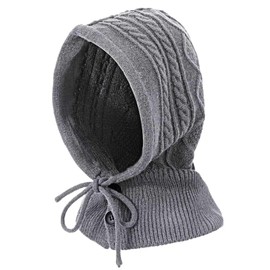 TAGVO Balaclava Knitted Face Mask, Balaclava, Winter Neck Warmer, Windproof, Hat Scarf, 2 in 1, Winter Knitted Hat, Ski Mask, Windproof Hat for Men and Women, gray