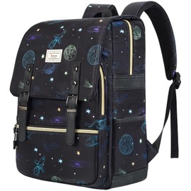 Ronyes Vintage Backpack for Women Men, Laptop Backpack 15.6 inch Bookbag Casual Daypack for Work, Black with Rocket Pattern