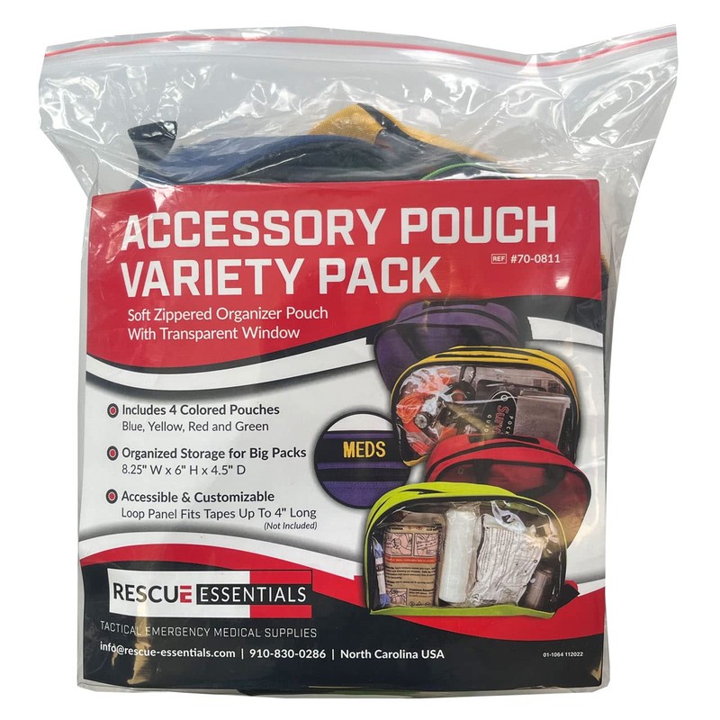 Rescue Essentials Color Coded Accessory/Organizer Travel Bags with Clear Window