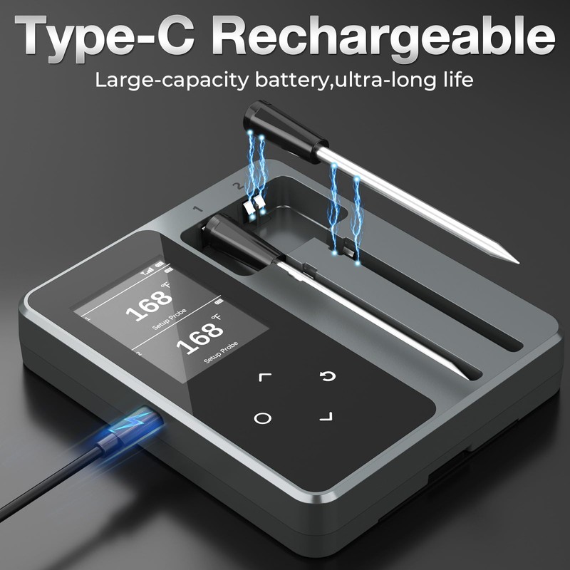 Meat Thermometer, Maypott Smart Wireless Bluetooth 2 Probes IP67 Waterproof
