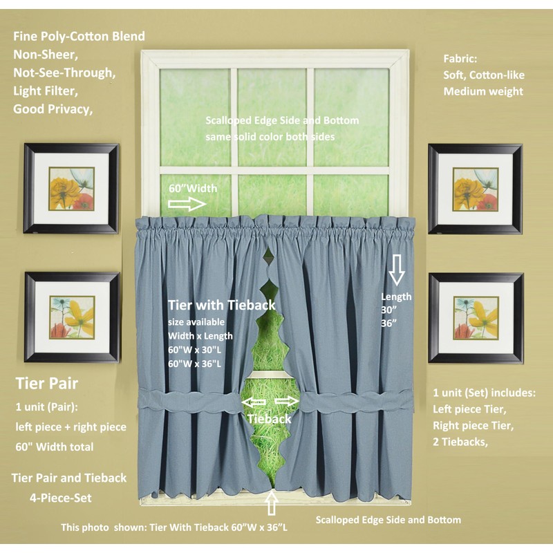 Today's Curtain, Orleans Scallop Curtain, Blue 36" Tier Pair and