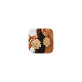 Handwoven Raffia Sunflower Earrings Boho Chic Dangle Jewelry for Summer Outfits Beach Vacation Accessories 2025 Lightweight Women's Dressy Tropical Style