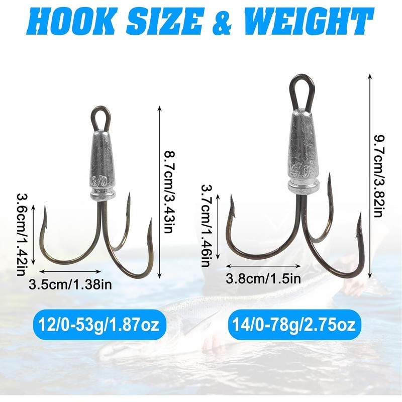 Snagging Hooks 3PCS Fishing Snagging Weighted Treble Hooks Large Treble
