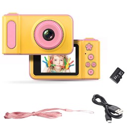 Acuvar Full 1080P Kids Selfie HD Compact Digital Photo and Video Rechargeable Camera with 2" LCD Screen, Video Games and Micro USB Charging (Pink, with SD Card)