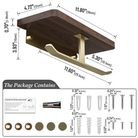 Danpoo Brushed Gold Toilet Paper Holder Wall Mount with Solid Walnut Shelf - Double Roll Storage, Modern Bathroom Organizer