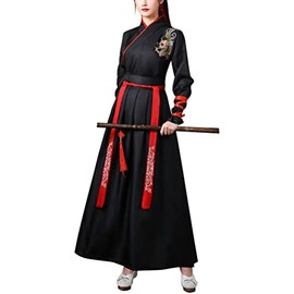 Chinese Swordsman Costume Tradtional Hanfu Outfit Ancient Tang Dynasty Cosplay Women Men Martial Arts Fancy Dress (Black, XL)