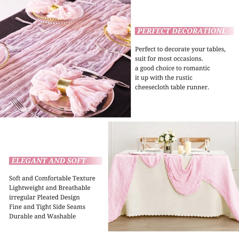 6 Pack Light Pink Cheesecloth Table Runner, 10Ft Boho Gauze