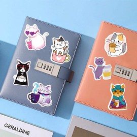 Cat Coffee Stickers for Laptop (50 PCS),Gift for Children Teens Adults Girl Boys,Waterproof Stickers for Water Bottle,Cats Vinyl Stickers for Scrapbook,Skateboard,Bike,Phone,Dairy