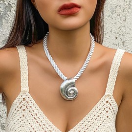 XUN Zhe Boho Conch Shell Starfish Pendant Necklace Ocean Animal Sea Shell Statement Necklace Bohemian Beach Spiral Shell Clavicle Necklace Jewelry for Women (Conch Silver)