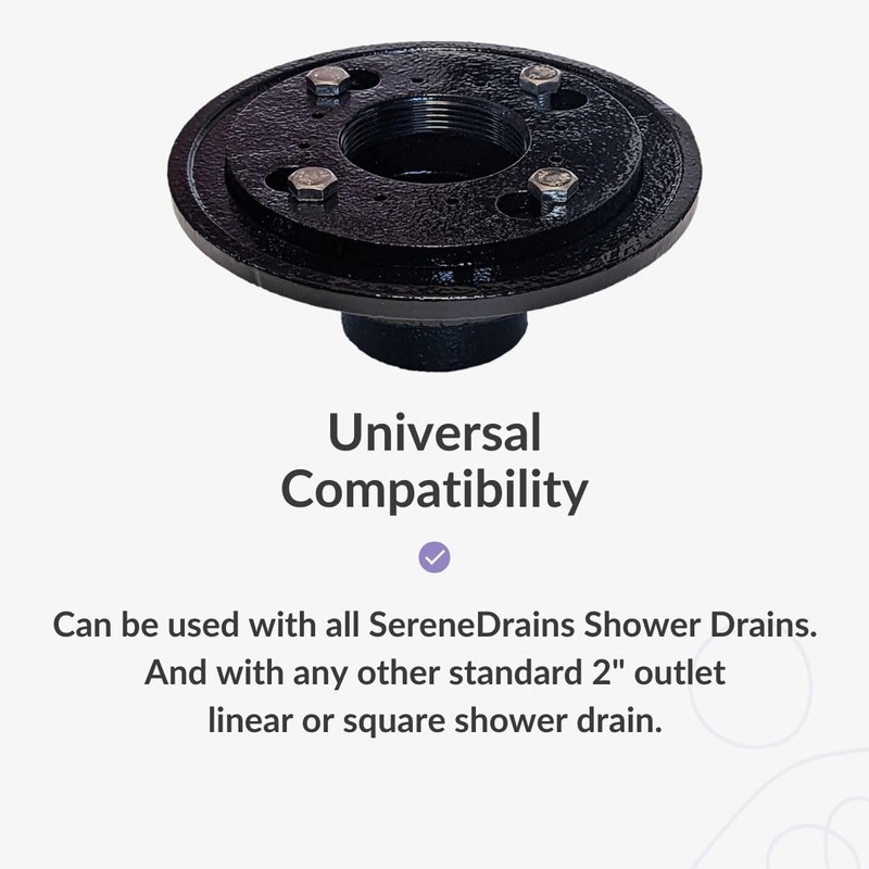 SereneDrains 2 Inch Cast Iron Shower Drain Base for Linear