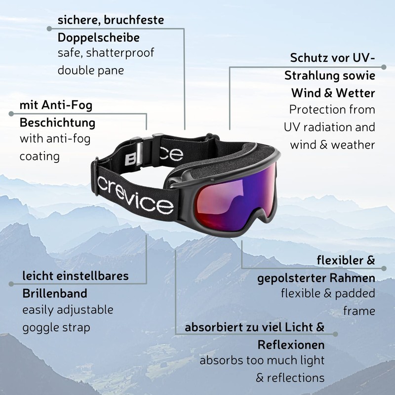 Black Crevice Damen Skibrille mit Doppelscheibe, BCR041003, weiß/Smoke Blue…