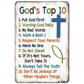 VOTHI Aluminum 10 Commandments Sign - Art Deco Decorative Signage, 8x12 inches, Wall Art Decoration for Girls Room, Kitchen, Living Room, Bedroom