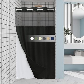 Beige Stall No Hook Shower Curtain with Snap in Liner,230GSM Waffle Weave Shower Curtains for Bathroom,54W x 80H - Color: black, Size: 71"W x 74"L (Pack of 1)