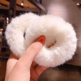 3PCS Plush Faux Rabbit Fur Hair Ties, Elastic Hair Scrunchies, Fuzzy Ponytail Scrunchies, Elastic Hair Band Rope, Hair Accessories (White)