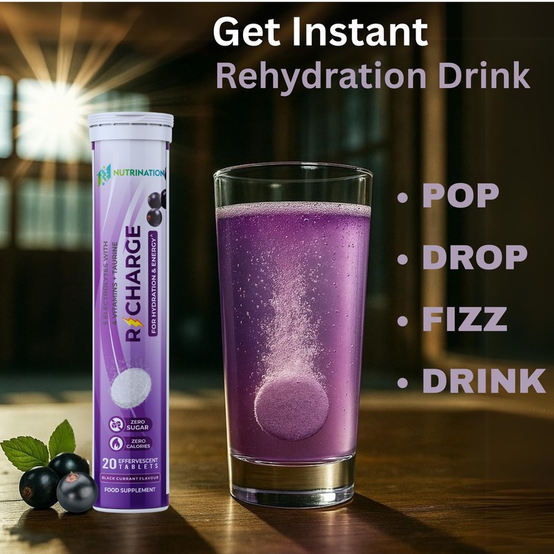 Electrolytes Hydration Tablets | 40 Effervescent Rehydration Tablets (Blackcurrant) |