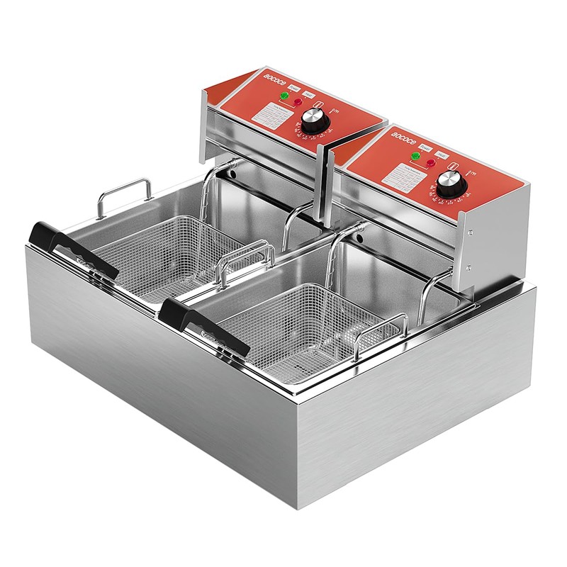 Electric Deep Fryer 17.2L Stainless Steel Dual Tank with Basket