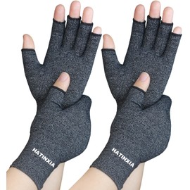 2 Pairs Arthritis Gloves for Women for Pain, Hand Compression Gloves for Carpal Tunnel, Rheumatoid, Tendonitis, Fingerless Gloves for Arthritis Pains, RSI, Typing for Men (Black + Black, M)