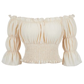 Renaissance Shirt Women Pirate Costume Womens Pirate Shirt Outfit Renaissance Blouse Crop Top Beige-S