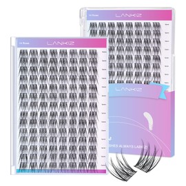 Natural Wispy Lash Clusters - 112pcs 14mm C Curl Hybrid Eyelash Clusters,LANKIZ Resuable DIY Lash Extensions for Beginners & Lash Artists