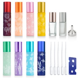 KASURE 10 Stück Roll on Glasflaschen für Ätherisches Öl（10ml*8,5ml*2）mit Öffner, Trichter und Tropfer Mit Edelstahl Roller Ball Roll On Flasche Leer für Parfüm, Kosmetika, Aromatherapie, Massage