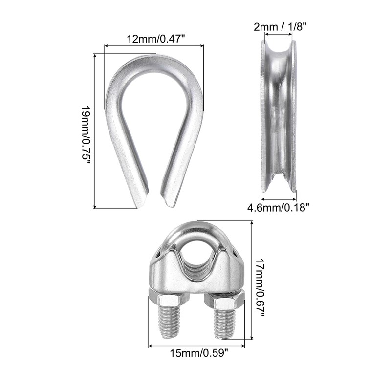PATIKIL Wire Rope Accessory Set, 304 Stainless Steel 12 Pcs