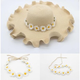 3 x Daisy Flower Headband Sunflower Crown Floral Hair Wreath Bohemian Headpiece Hair Band for Bride Women Girls Hippie Wedding Party Beach Festival (White)