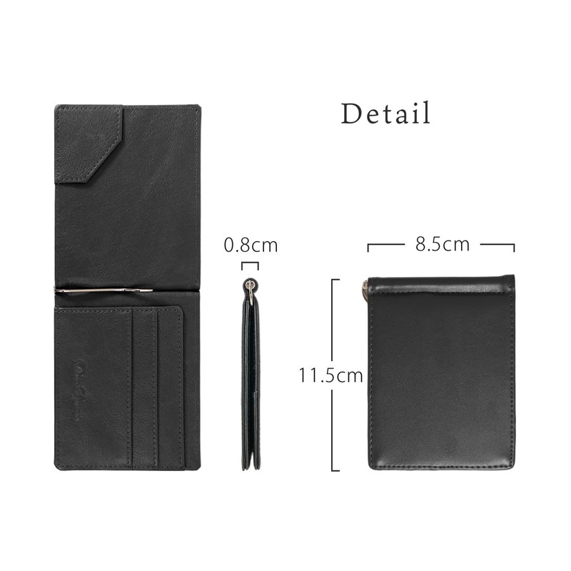 Dom Teporna Men's Money Clip, Cowhide Leather, Thin Bifold Wallet,