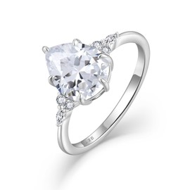 FJ Women's Engagement Ring, 925 Sterling Silver, Teardrop Shape Pear Cut Wedding Rings, Proposal Ring, Promise Ring, Jewellery Gifts for Women, Gemstone, Cubic Zirconia